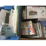 TWO LARGE BOXES MIXED STAMPS, FIRST DAY COVERS, BUNDLE OF GB PRESENTATION PACKS ETC.