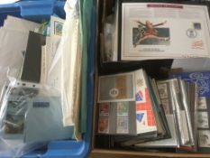 TWO LARGE BOXES MIXED STAMPS, FIRST DAY COVERS, BUNDLE OF GB PRESENTATION PACKS ETC.