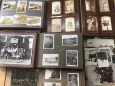 BOX OF OLD PHOTOGRAPHS IN ALBUMS AND LOOSE, HOLIDAYS, CYCLING, RENFREW FLYING SCHOOL,