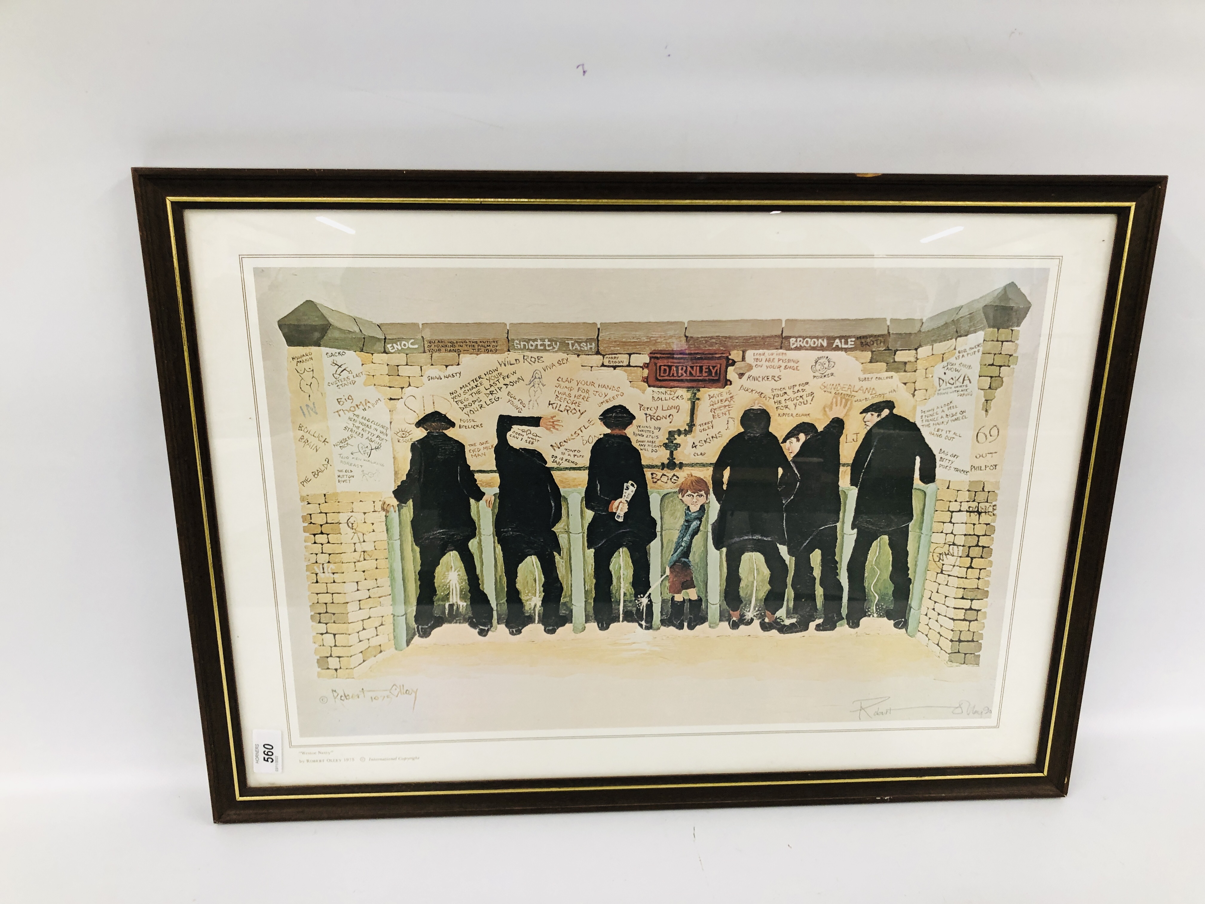 A FRAMED AND MOUNTED PRINT "WESTOE NETTY" BEARING SIGNATURE ROBERT OLLEY 1975.