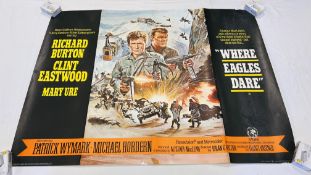 TWO VINTAGE ORIGINAL MOVIE ADVERTISING POSTERS TO INCLUDE "TOO LATE THE HERO" AND "WHERE EAGLES