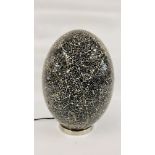 LARGE DESIGNER CRACKLE MOSAIC GLASS EGG LAMP HEIGHT 40CM - SOLD AS SEEN