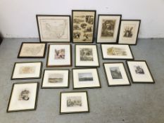 COLLECTION OF VINTAGE HAND COLOURED PICTURES,