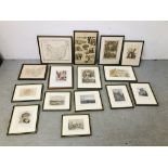 COLLECTION OF VINTAGE HAND COLOURED PICTURES,