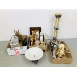 THREE BOXES OF ASSORTED MODERN WALL PEDESTALS, DEER MASKS,