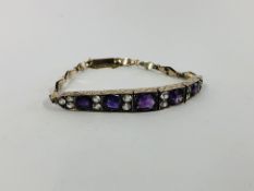 ANTIQUE YELLOW METAL AMETHYST BRACELET WITH SAFETY CHAIN