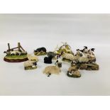 COLLECTION OF CABINET ORNAMENTS DEPICTING SHEEP, BORDER COLLIES TO INCLUDE JAMES HERRIOT,