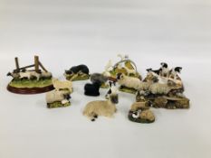 COLLECTION OF CABINET ORNAMENTS DEPICTING SHEEP, BORDER COLLIES TO INCLUDE JAMES HERRIOT,