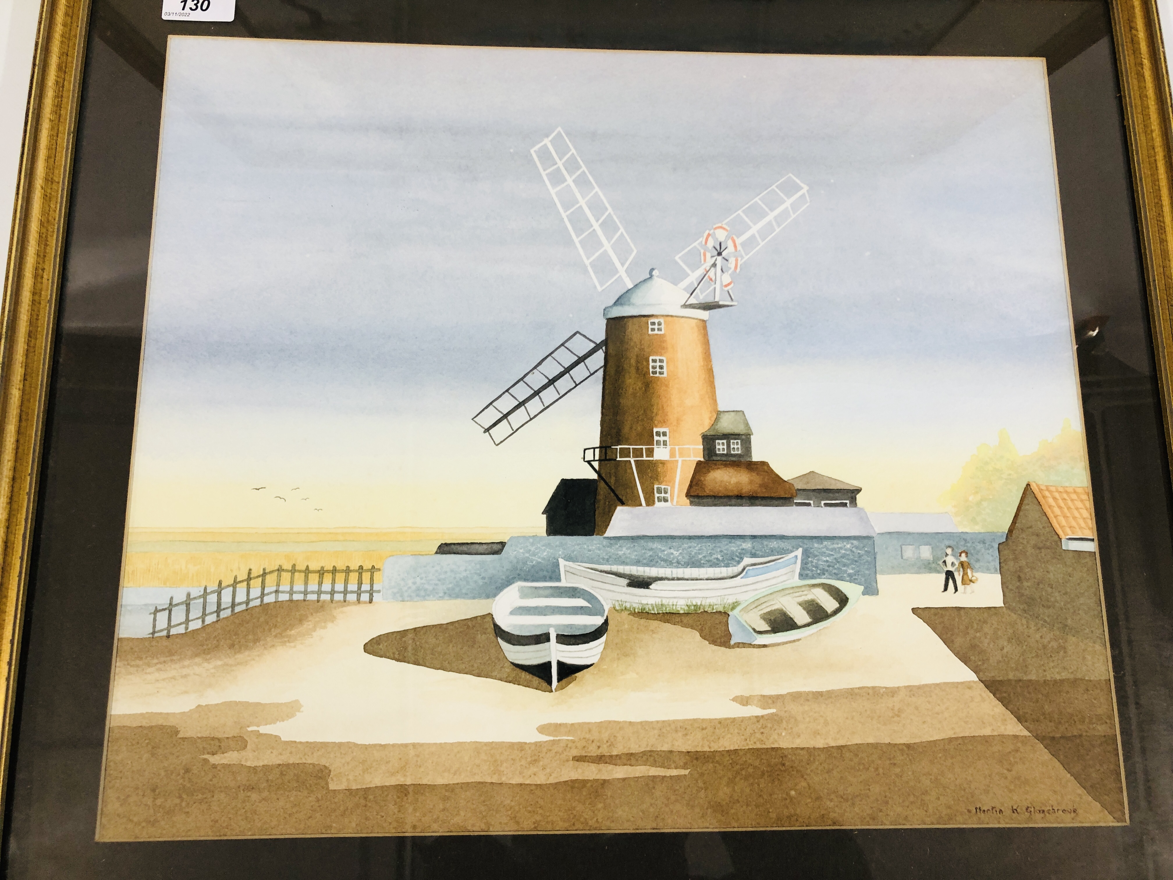 TWO ORIGINAL MARTIN K GLAZEBROOK WATERCOLOURS INCLUDING WINDMILL AND ORIENTAL MOUNTAIN SCENE - Image 2 of 7