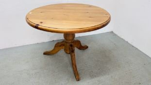 CIRCULAR WAXED PINE PEDESTAL DINING TABLE DIA. 103CM.