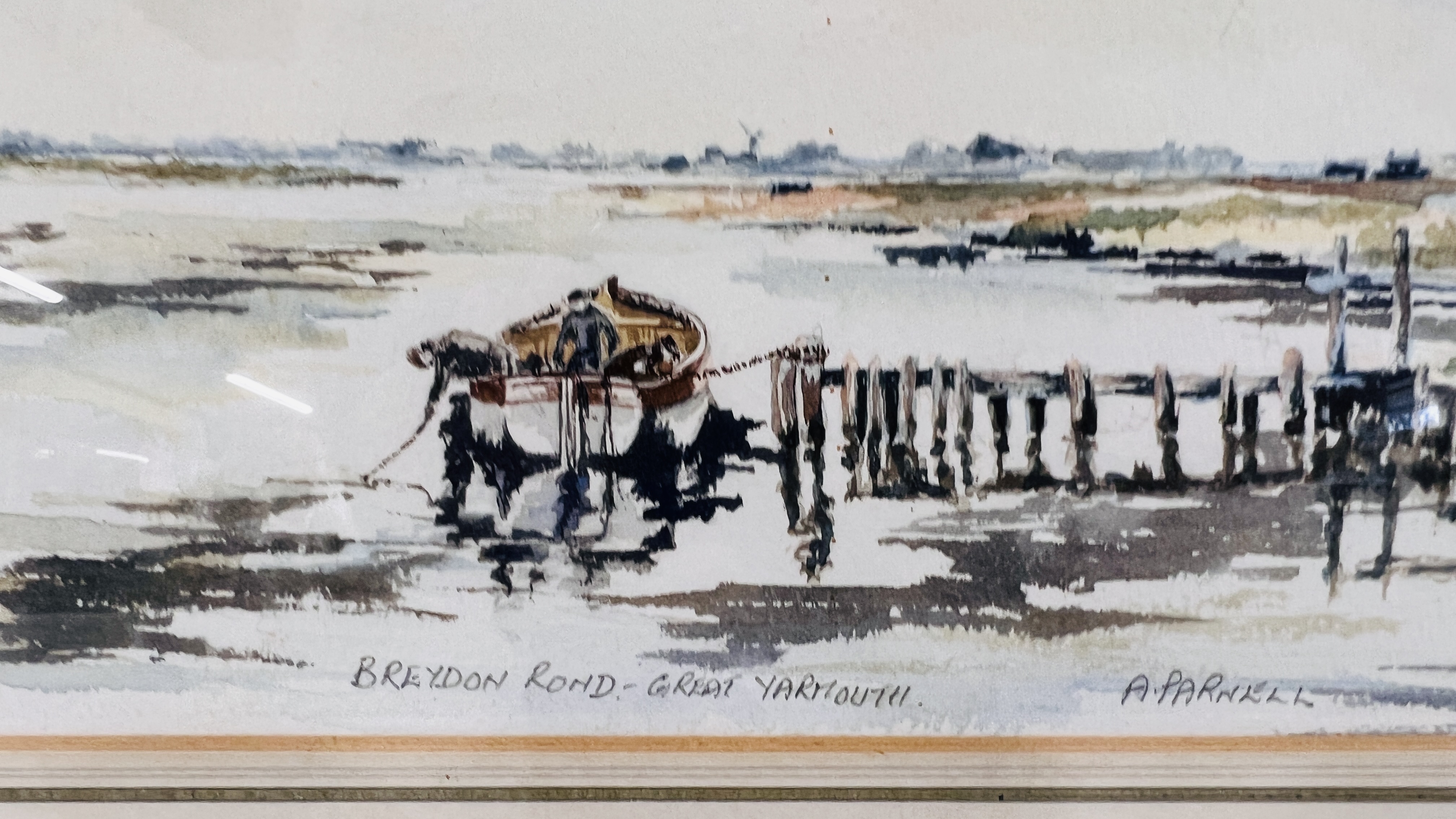 A. PARNELL WATERCOLOUR OF BREYDON ROND GREAT YARMOUTH 37CM X 25.5CM. - Image 3 of 3
