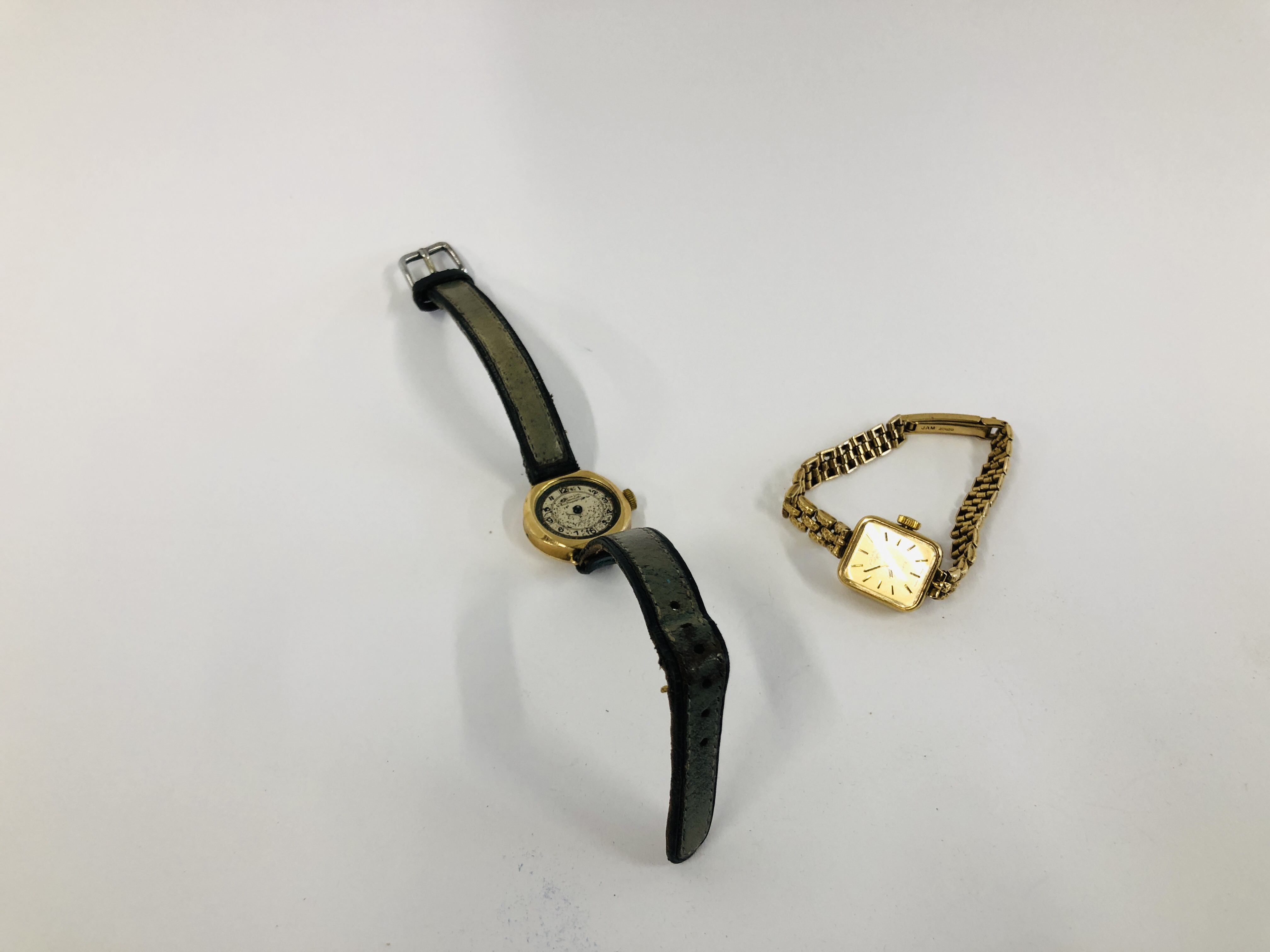 ROTARY LADIES 9CT. GOLD CASED WRIST WATCH ON 9CT. GOLD STRAP ALONG WITH A VINTAGE 9CT.