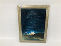 AN ORIGINAL FRAMED OIL ON BOARD "STARRY STARRY NIGHTS" UNSIGNED IN THE GAYNOR LESTER STYLE WIDTH