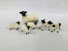 THREE BESWICK RAMS ALONG WITH A FURTHER THREE UNMARKED.