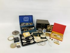 A GROUP OF ASSORTED COSTUME JEWELLERY, CASED MANICURE SET,