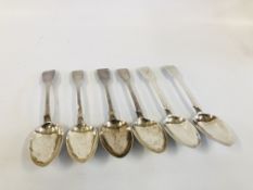 SIX SILVER FIDDLE PATTERN SERVING SPOONS VARIOUS MAKERS AND DATES