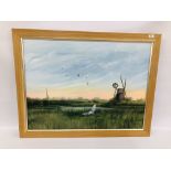 FRAMED ORIGINAL ACRYLIC "DUSK AT HOW HILL" NORFOLK BROADS BY LORRAINE AUTON WIDTH 98CM. HEIGHT 73CM.