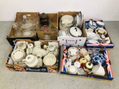 7 X BOXES OF ASSORTED SUNDRY CHINA AND GLASS WARE TO INCLUDE ROYAL DOULTON LAMBETH WARE HARVEST