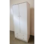 A MODERN TWO DOOR TWO DRAWER WHITE FINISH WARDROBE