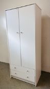 A MODERN TWO DOOR TWO DRAWER WHITE FINISH WARDROBE