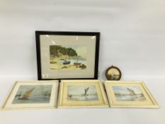 A FRAMED ORIGINAL WATERCOLOUR "CLOVELLY HARBOUR" BEARING SIGNATURE B.