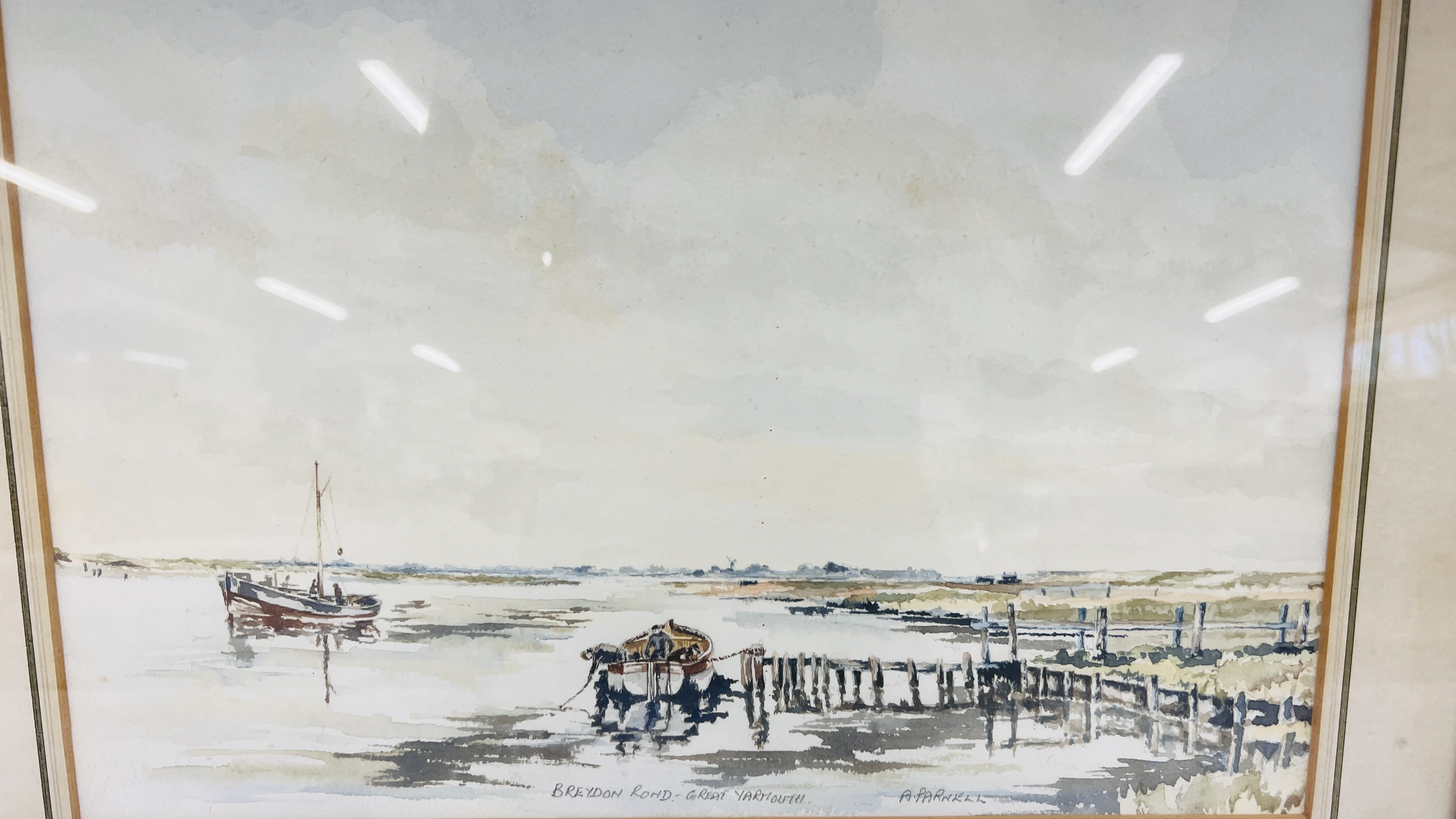 A. PARNELL WATERCOLOUR OF BREYDON ROND GREAT YARMOUTH 37CM X 25.5CM. - Image 2 of 3