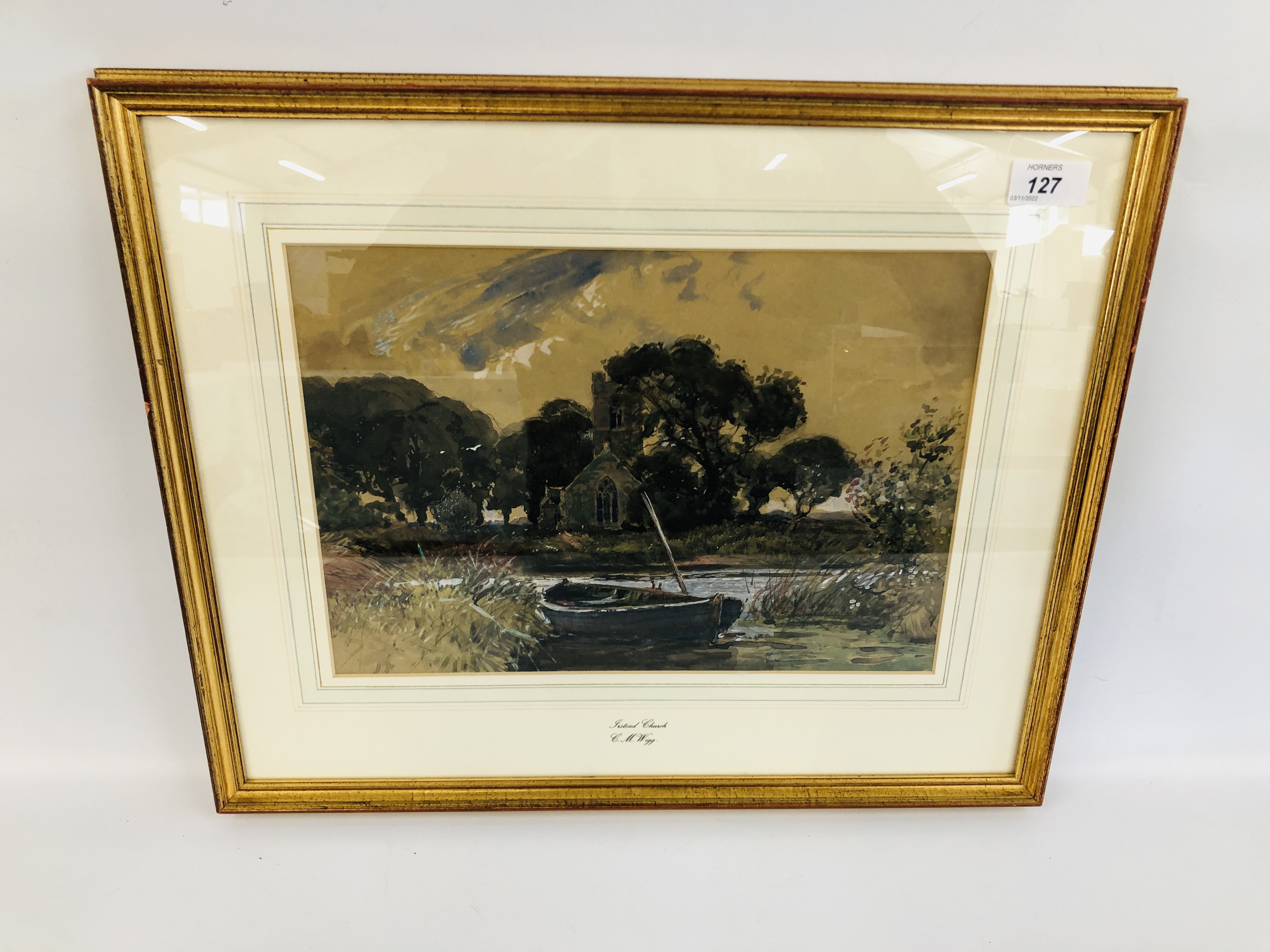 FRAMED ORIGINAL WATERCOLOUR "IRSTEAD CHURCH" BY C.M.WIGG WIDTH 35CM. HEIGHT 24.5CM.