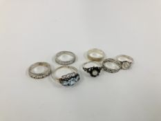 7 X ASSORTED SILVER DESIGNER RINGS TO INCLUDE STONE SET EXAMPLES