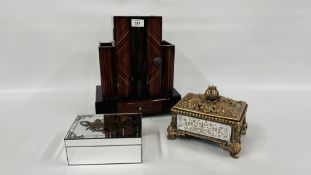 AN ART DECO STYLE LACQUERED DESK TIDY IN THE FORM OF BOOKS HEIGHT 33CM.