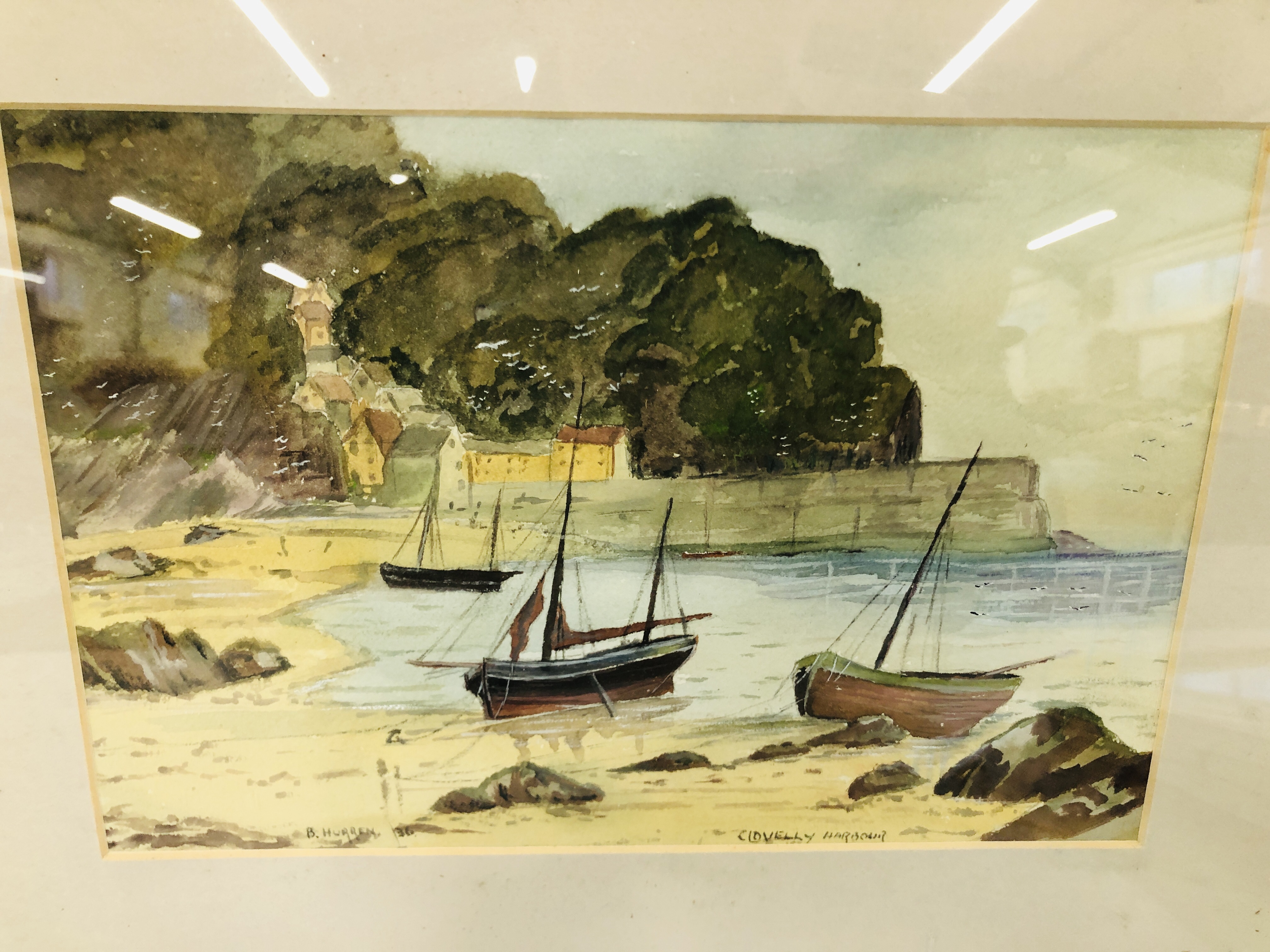 A FRAMED ORIGINAL WATERCOLOUR "CLOVELLY HARBOUR" BEARING SIGNATURE B. - Image 8 of 12