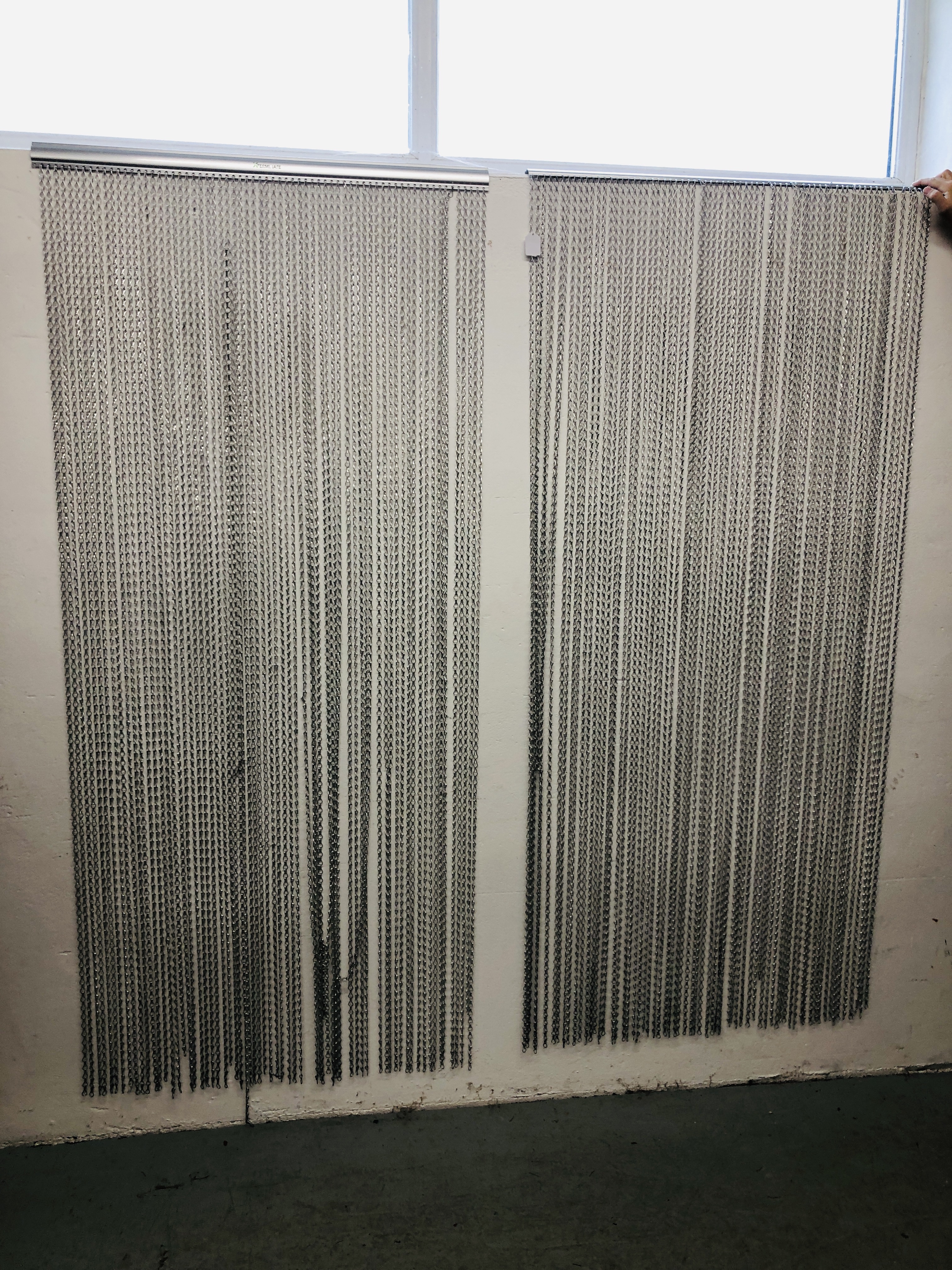 TWO XTERMINATE SILVER FINISHED FLY SCREENS, W 90CM.