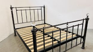 TRADITIONAL BLACK CHROME FINISH DOUBLE BEDSTEAD WITH CRYSTAL EFFECT FINIALS.