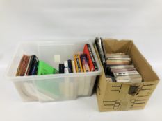 TWO BOXES OF RECORDS, EIGHT TRACKS, BOOKS AND TAPES TO INCLUDE OLD TO MODERN.