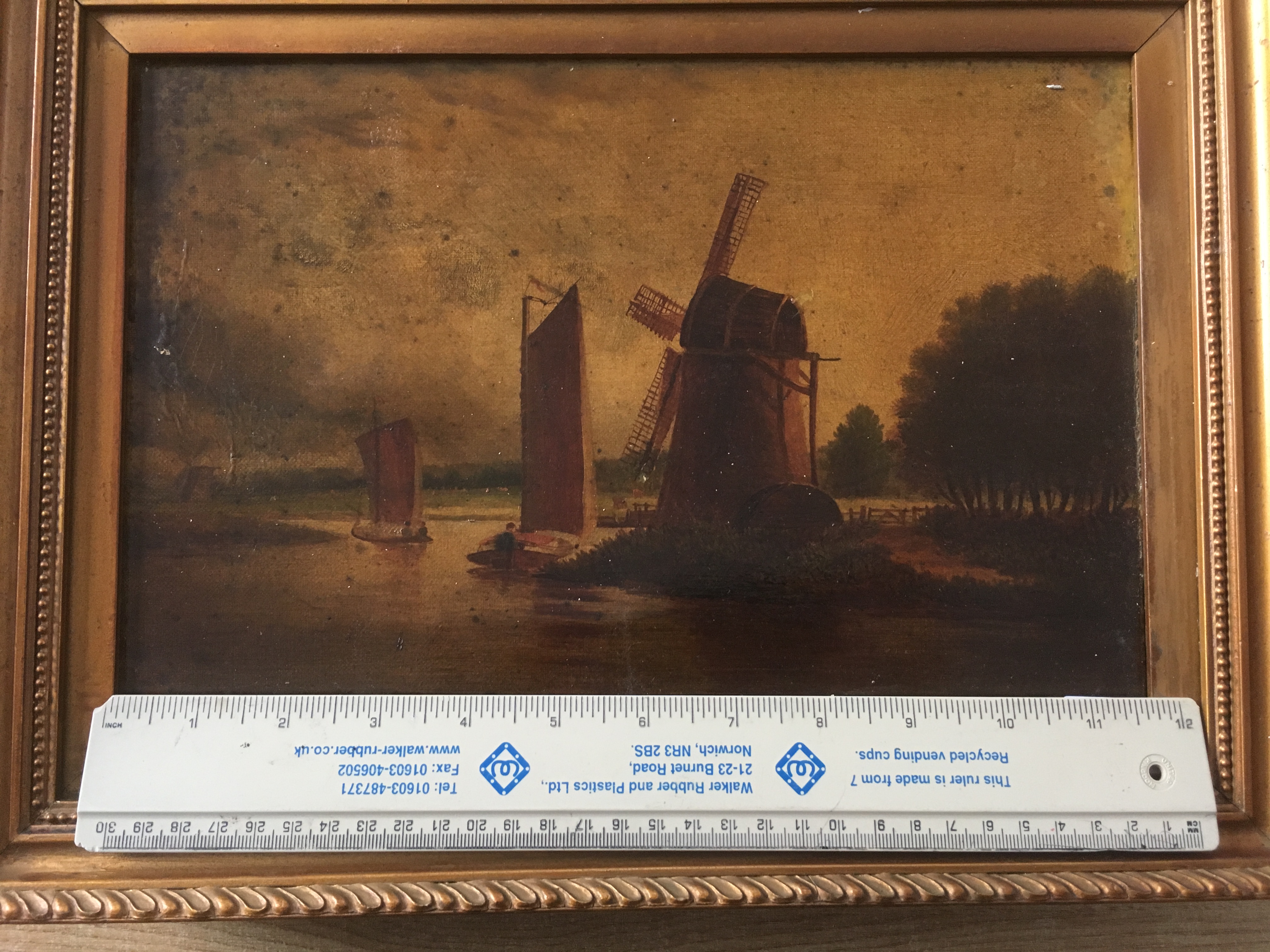 PAIR OF OIL ON CANVAS PAINTINGS, BROADLAND SCENES, ONE WITH A WHERRY A/F. - Image 2 of 4