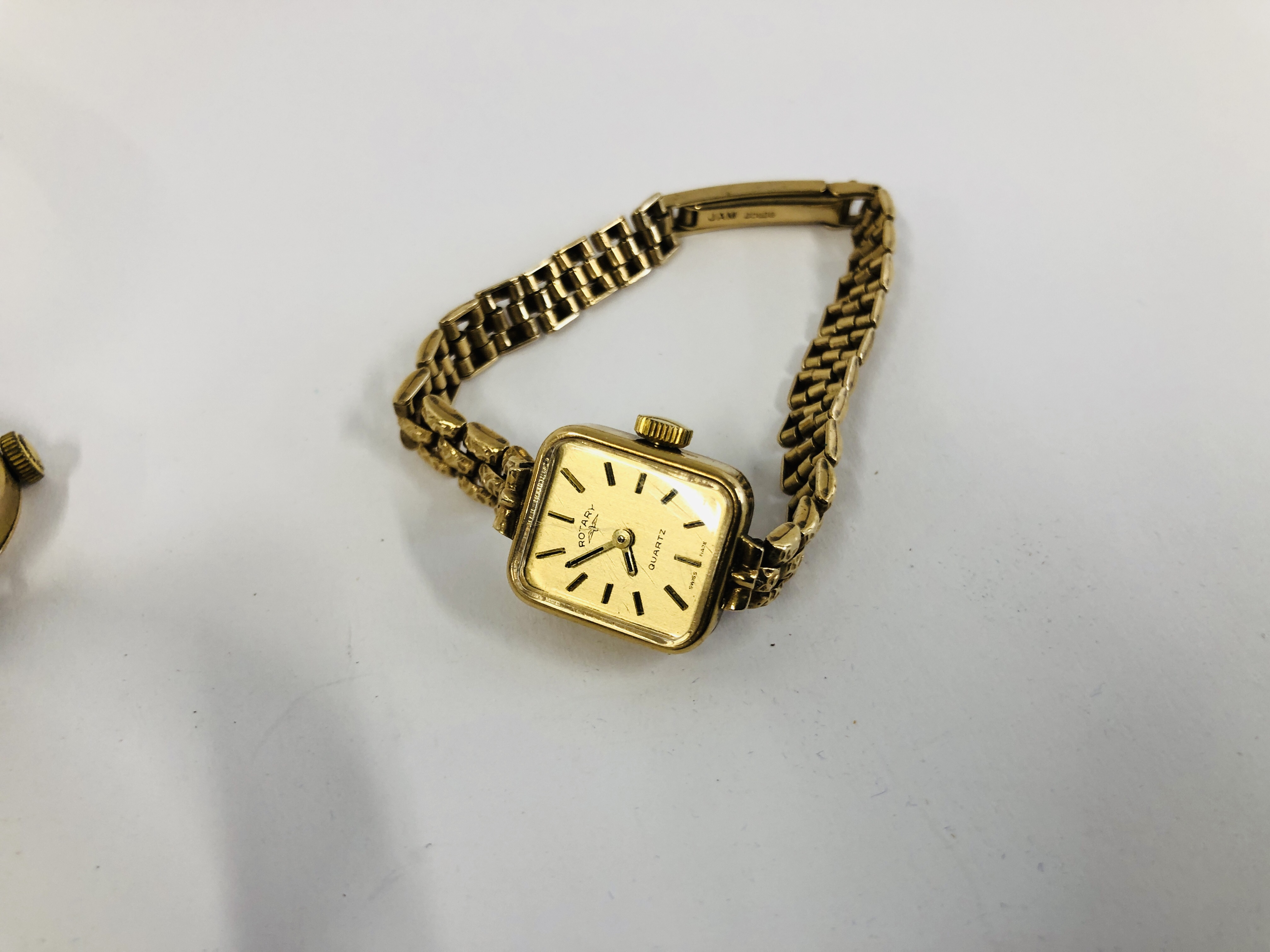 ROTARY LADIES 9CT. GOLD CASED WRIST WATCH ON 9CT. GOLD STRAP ALONG WITH A VINTAGE 9CT. - Image 2 of 12