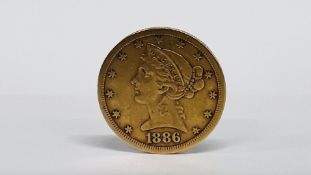 USA 5 DOLLAR 1886 LIBERTY GOLD COIN