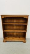 HONEY PINE THREE TIER BOOKSHELF WIDTH 93CM. DEPTH 30CM. HEIGHT 109CM.