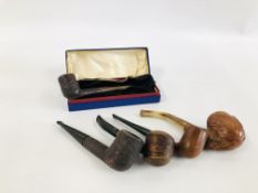 GROUP OF FIVE VINTAGE SMOKERS PIPES TO INCLUDE A DUNHILL SHELL BRIAR IN ORIGINAL BOX AND A PARKER