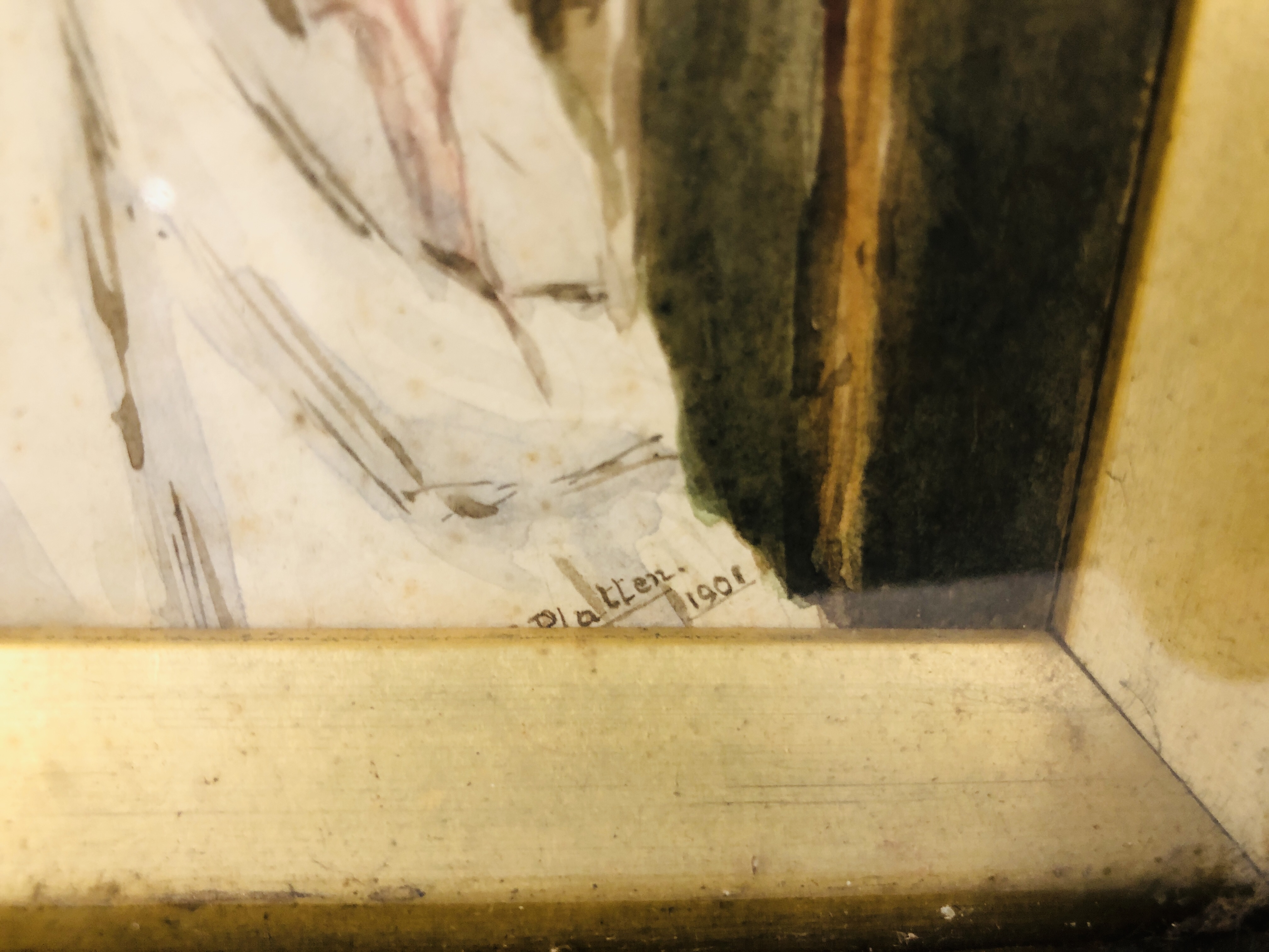 ANTIQUE GILT FRAMED PORTRAIT WATERCOLOUR OF A LADY BEARING SIGNATURE "PLATTEN 1901" - Image 4 of 5