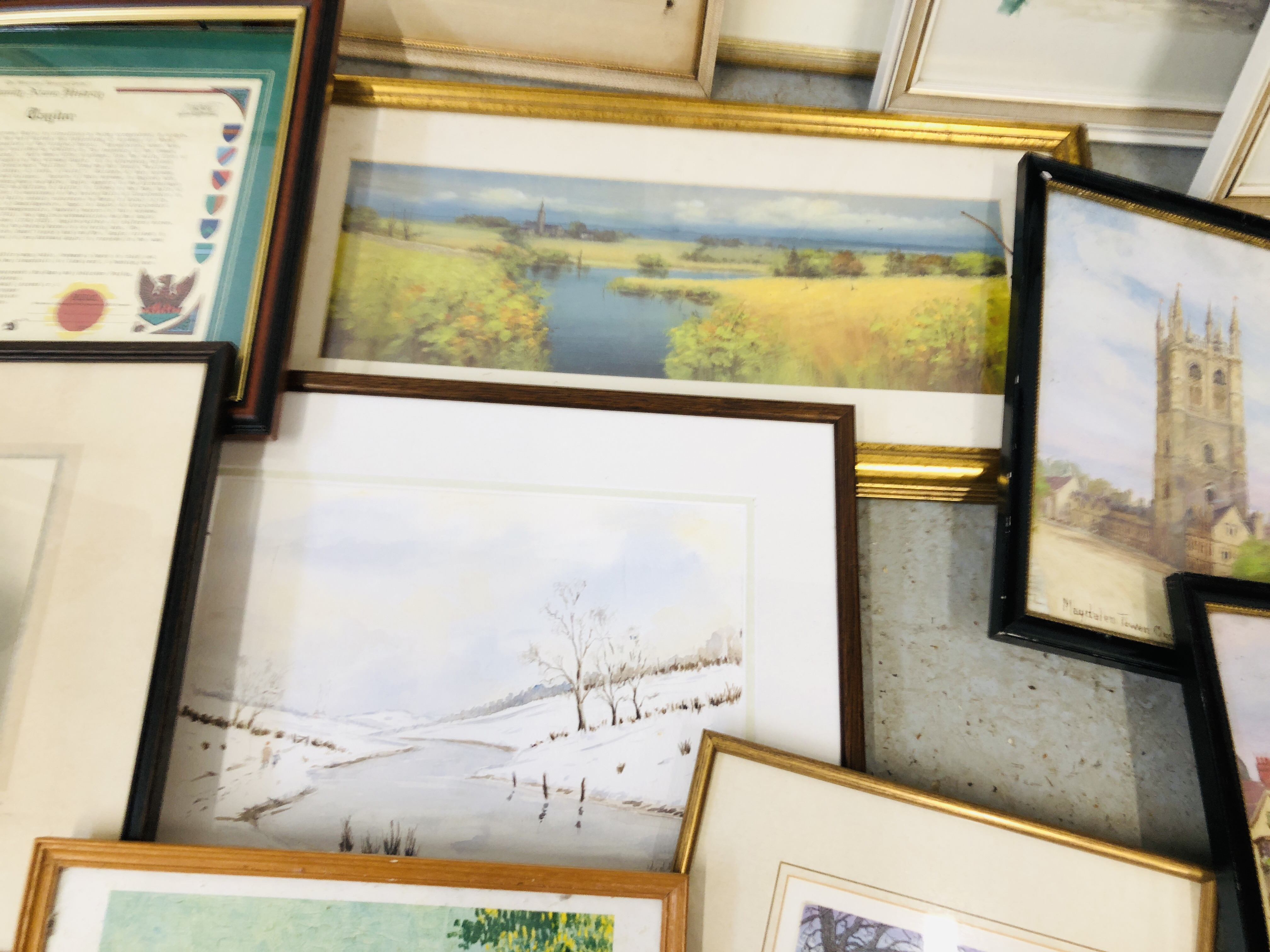 2 X BOXES OF ASSORTED FRAMED ORIGINAL ARTWORKS TO INCLUDE THREE PRINTS OXBOROUGH, - Image 10 of 10