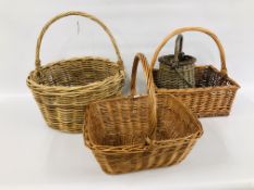 A GROUP OF FOUR VARIOUS WICKER BASKETS.