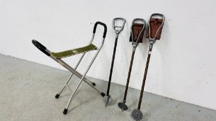 THREE SHOOTING STICKS INCLUDING FEATHERWEIGHT AND FOLDING SEAT