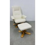 CREAM FAUX LEATHER RELAXER CHAIR WITH MATCHING FOOT STOOL