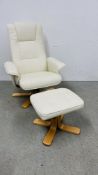 CREAM FAUX LEATHER RELAXER CHAIR WITH MATCHING FOOT STOOL