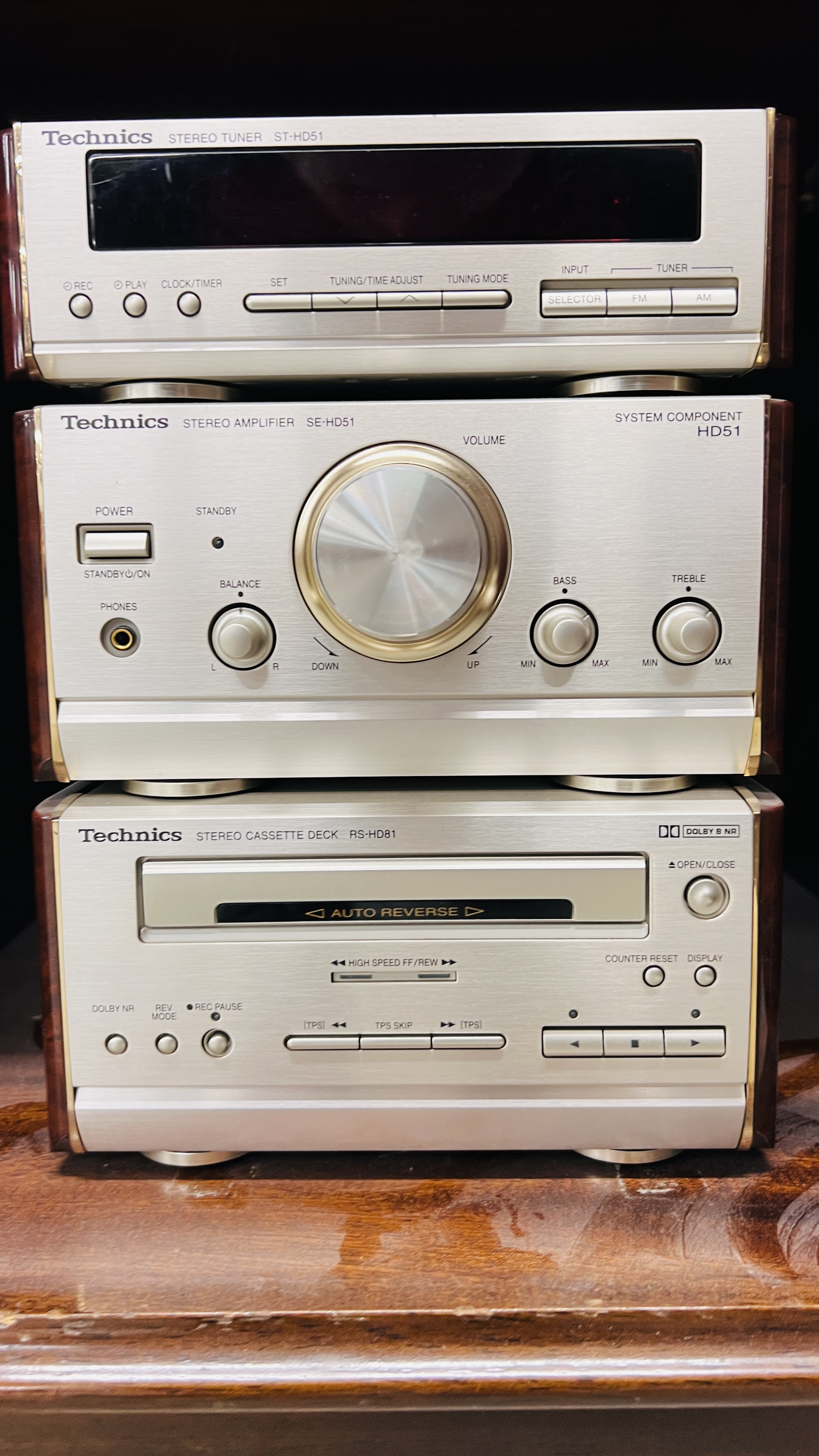 TECHNICS HI-FI SYSTEM AND SPEAKERS IN FITTED REPRODUCTION MAHOGANY FINISHED MUSIC CABINET - SOLD AS - Image 3 of 8