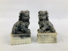 PAIR OF IMPRESSIVE CARVED HARDSTONE FOO DOGS, H 15CM.