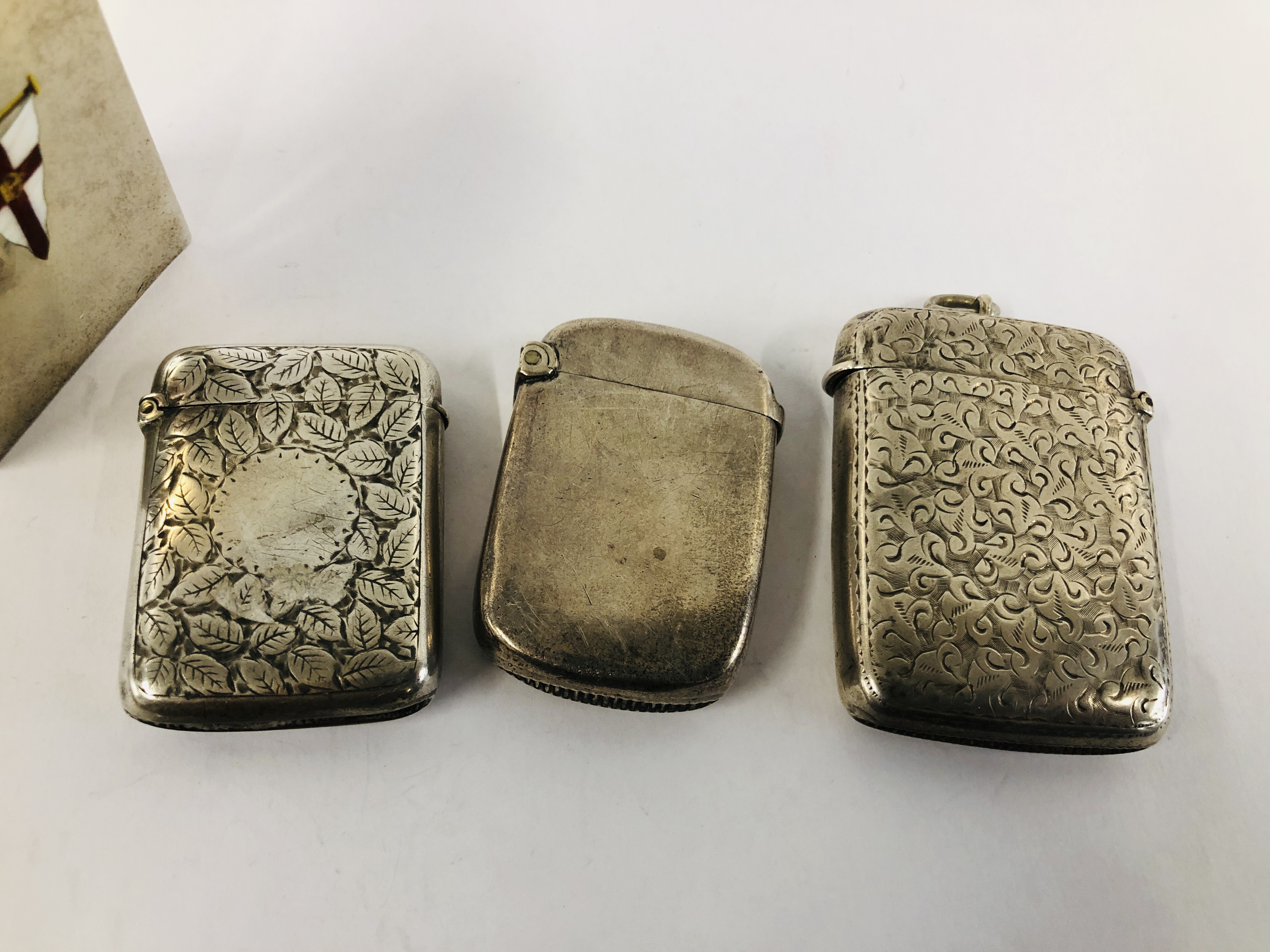 THREE VARIOUS SILVER VESTA CASES ALL BIRMINGHAM ASSAY ALONG WITH A MATCHBOX HOLDER WITH ENAMELLED - Image 2 of 11