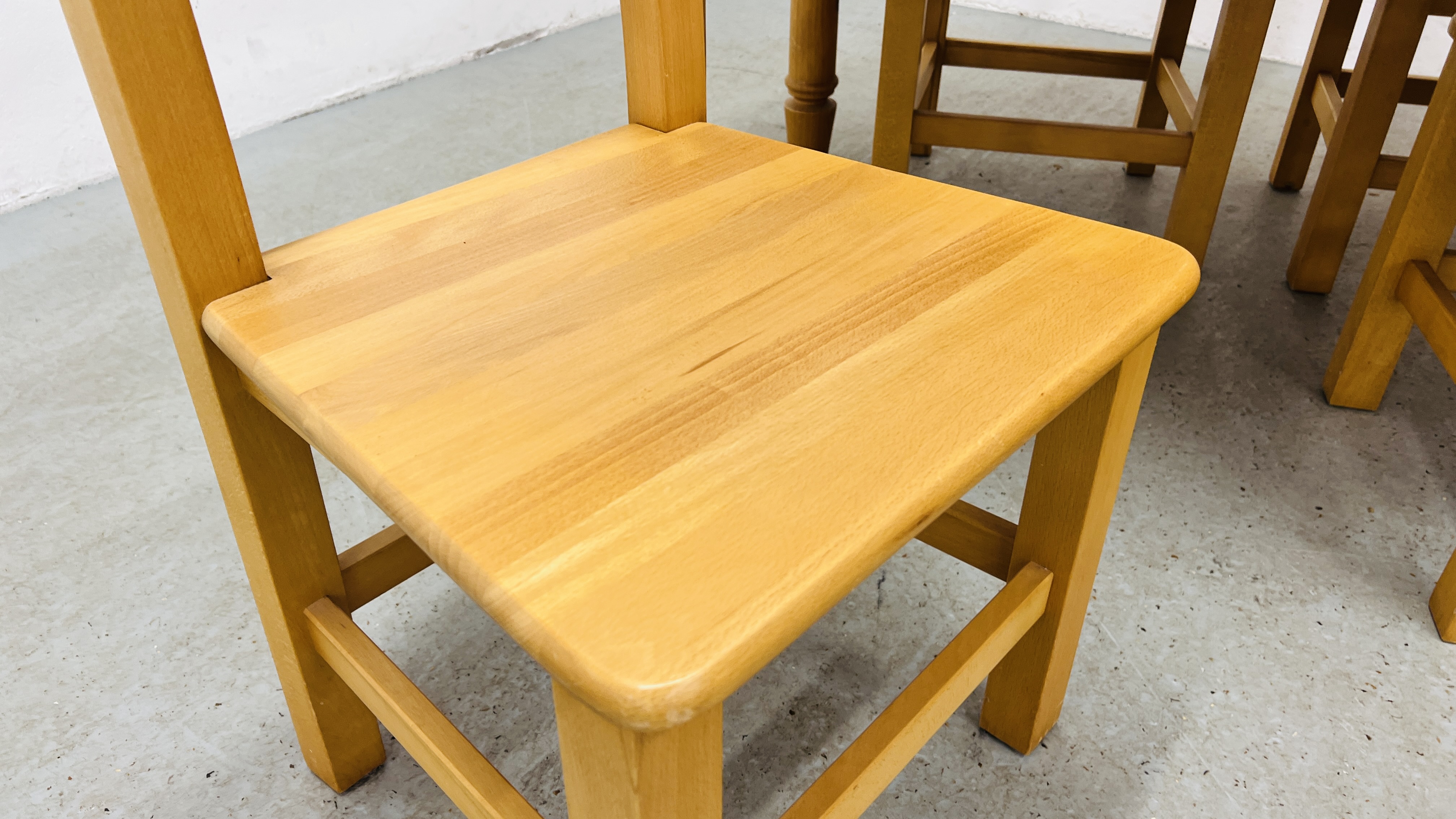 A SOLID NATURAL PINE RECTANGULAR DINING TABLE WITH CARVED DETAIL TO RAILS WIDTH 90CM. LENGTH 153CM. - Image 7 of 14