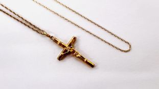9CT GOLD CROSS ON A 9CT GOLD CHAIN ALONG WITH A FINE 9CT GOLD CHAIN (RUBBED MARKS).