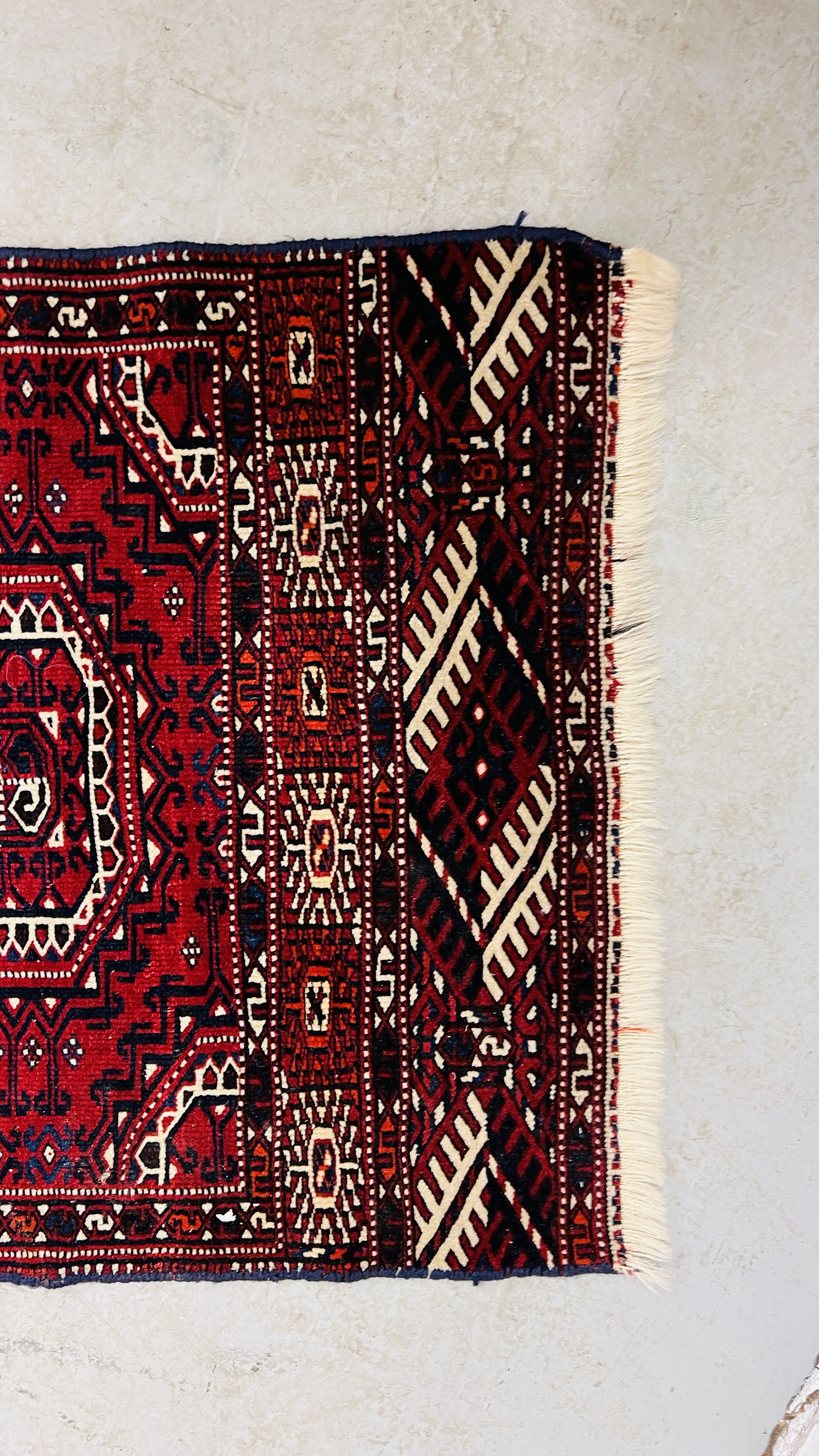 AZTEC DESIGN RUG ON RED BACKGROUND 132 X 65CM. - Image 5 of 6